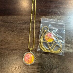 Vibrant Gold Necklace with Orange Pendant